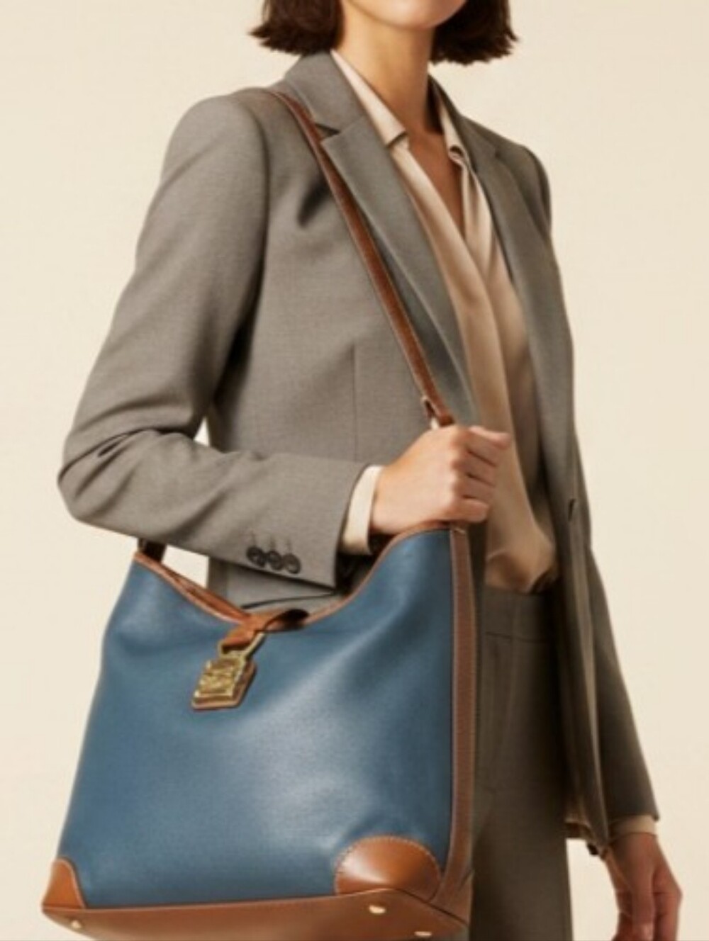 Dooney & Bourke Vintage Blue and Brown Leather Hobo Bag